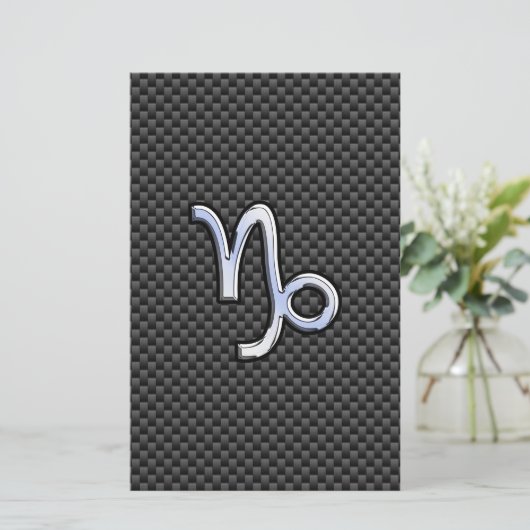クロム様山羊座〔占星術の〕十二宮図サインオンカーボンファイバー 便箋 (スタンド正面)