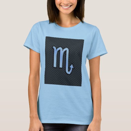 クロム様蠍座〔占星術の〕十二宮図標識炭素繊維プリント Tシャツ (正面)