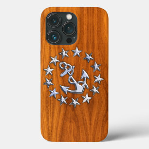 クロム航海のヨットフラッグオンチークウッドプリント iPhone 13 PROケース