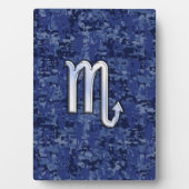 クロム蠍座〔占星術の〕十二宮図サインオンネイビーブルー迷彩柄 フォトプラーク (正面)