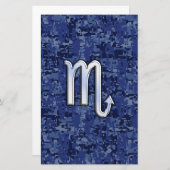 クロム蠍座〔占星術の〕十二宮図サインオンネイビーブルー迷彩柄 便箋 (正面/裏面)