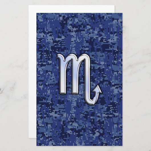 クロム蠍座〔占星術の〕十二宮図サインオンネイビーブルー迷彩柄 便箋 (正面/裏面)