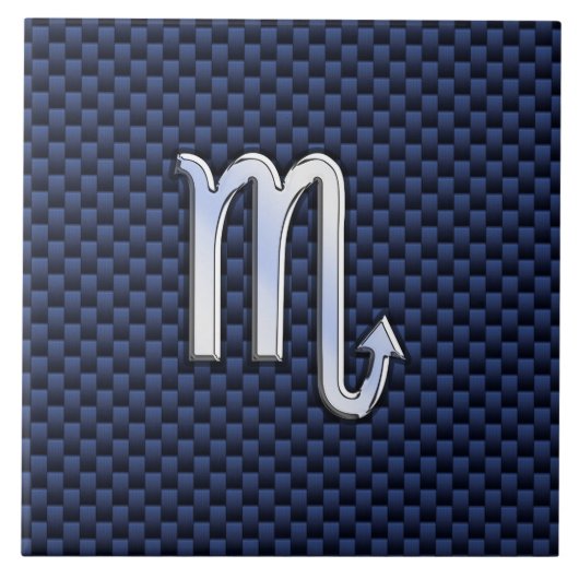 クロム蠍座〔占星術の〕十二宮図サインオンブルーカーボンファイバー タイル (正面)