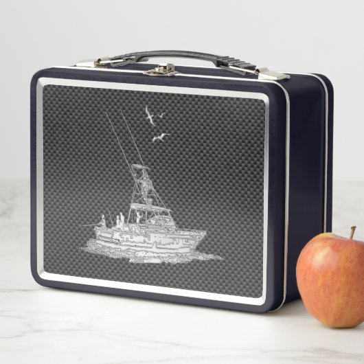 クロム魚釣りボートのカーボン繊維デコール メタルランチボックス (インサイチュ)