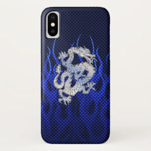 クロム·カーボンのブルー·ドラゴンの炎 iPhone XSケース