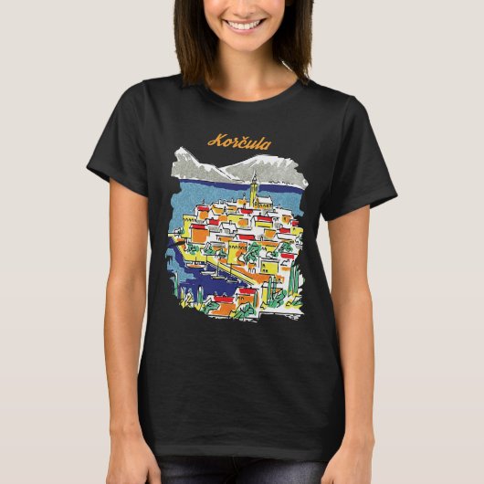 クロルツラ クロアチア 旧市街 旅行 Tシャツ (正面)