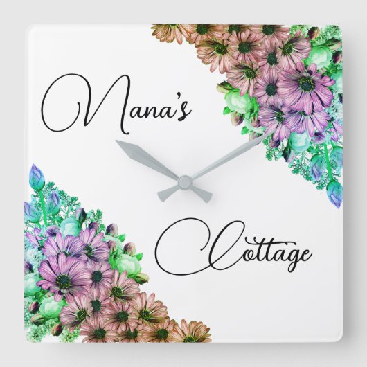クロロフルフローラナナコテージ スクエア壁時計 (正面)