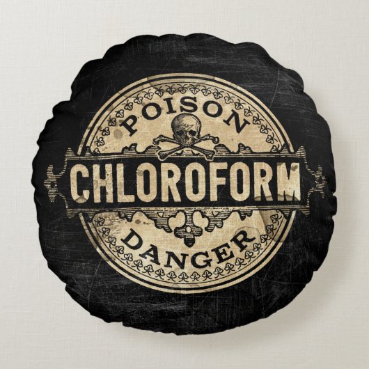 クロロホルムヴィンテージスタイル毒標識 ラウンドクッション (正面)