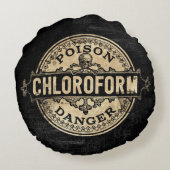 クロロホルムヴィンテージスタイル毒標識 ラウンドクッション (裏面)