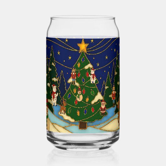 クロワソンアートの幻想的な森のクラシッククリスマス ガラス缶 (正面)