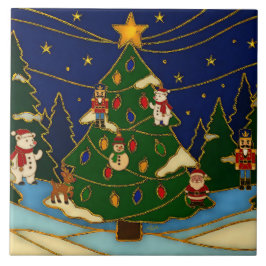 クロワゾネ アート 幻想的な森 クラシック クリスマス タイル