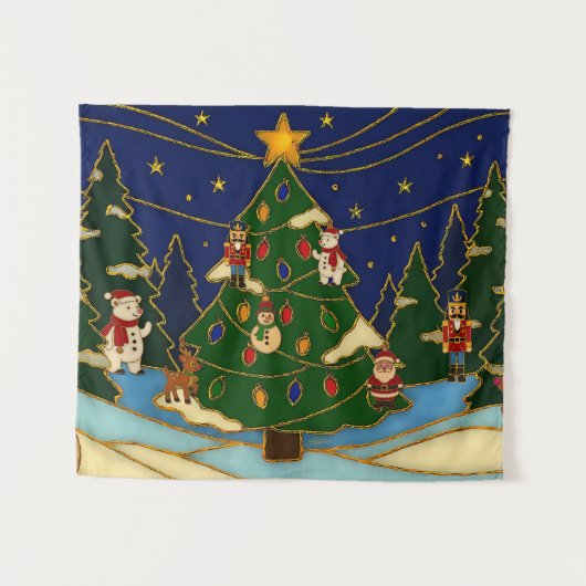 クロワゾネ アート 幻想的な森 クラシック クリスマス タペストリー (正面(横))
