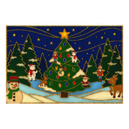 クロワゾネ アート 幻想的な森 クラシック クリスマス フォトプリント           