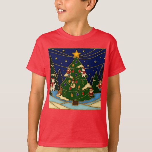 クロワゾネ アート 幻想的な森 クラシック クリスマス Tシャツ (正面)