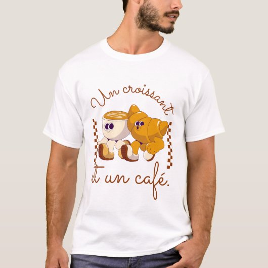 クロワッサンとコフランスのーヒー Tシャツ (正面)