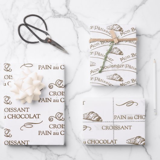 クロワッサンフランスのベーカリーヴィンテージパンオショコラ ラッピングペーパーシート (正面)