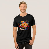 クロワッサンランナーの漫画仕上げのスプリント トライブレンドTシャツ (正面全面)