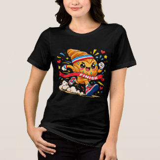 クロワッサンランナーの漫画仕上げのスプリント トライブレンドTシャツ