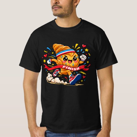 クロワッサンランナーの漫画仕上げのスプリント Tシャツ (正面)