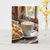 クロワッサン入りのグッドモーニングコーヒー カード (黄色い花)