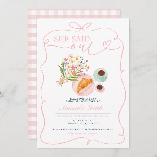 クロワッサン彼女はウィブライダルブランチカフェと述べた 招待状 (正面/裏面)