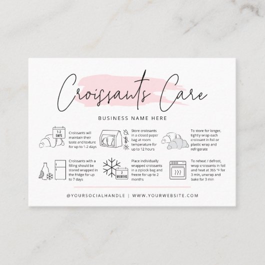クロワッサン気にツガイドピンクの水の色パティシシェフ 名刺 (正面)