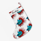 クロンテールbetta魚の漫画イラストレーション スモールクリスマスストッキング (裏面 (吊り時))