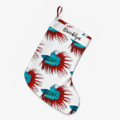 クロンテールbetta魚の漫画イラストレーション スモールクリスマスストッキング (正面 (吊り時))
