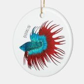 クロンテールbetta魚の漫画イラストレーション セラミックオーナメント (左)