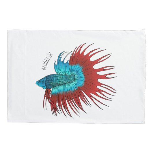 クロンテールbetta魚の漫画イラストレーション 枕カバー (裏面)