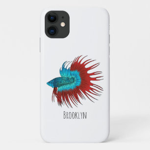 クロンテールbetta魚の漫画イラストレーション iPhone 11 ケース