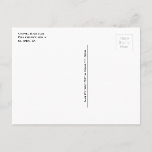クロークドリバー州パーク入り口の標識,ジョージア ポストカード (裏面)