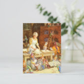 クロースさんとサンタさんの小妖精や小人がクッキーを焼く シーズンポストカード (スタンド正面)