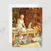 クロースさんとサンタさんの小妖精や小人がクッキーを焼く シーズンポストカード (正面/裏面)