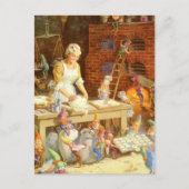 クロースさんとサンタさんの小妖精や小人がクッキーを焼く シーズンポストカード (正面)