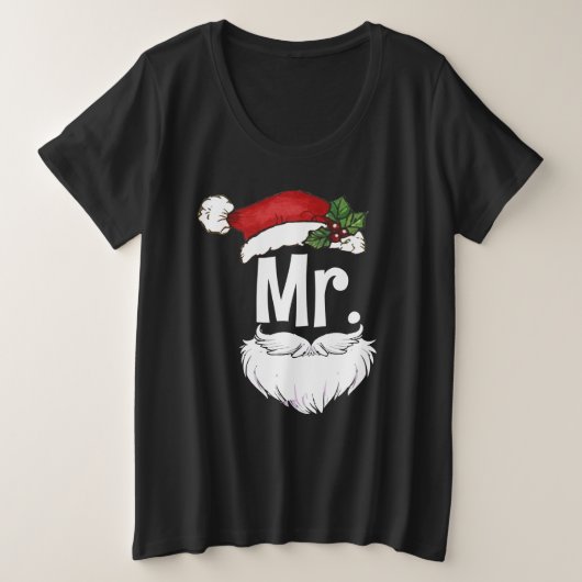 クロースカップルマッチングクリスマスパジャマスサンタ プラスサイズTシャツ (デザイン正面)