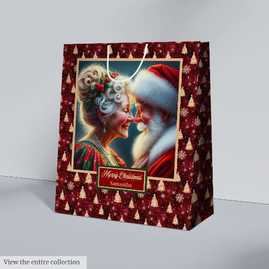 クロースクラシックサンタ&ミセスホリデーウォーターカラーバッグ ミディアムペーパーバッグ
