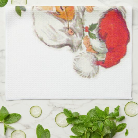 クロースヴィンテージのクリスマスのサンタのキスをするな夫人 キッチンタオル (折り畳み)