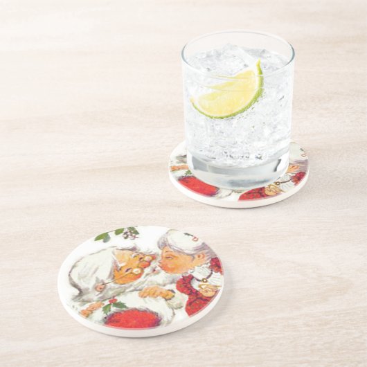 クロースヴィンテージのクリスマスのサンタのキスをするな夫人 コースター (側面)