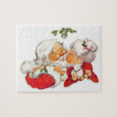 クロースヴィンテージのクリスマスのサンタのキスをするな夫人 ジグソーパズル (横)