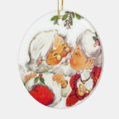 クロースヴィンテージのクリスマスのサンタのキスをするな夫人 セラミックオーナメント (左)