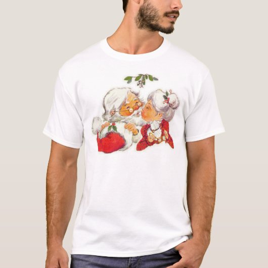 クロースヴィンテージのクリスマスのサンタのキスをするな夫人 Tシャツ (正面)