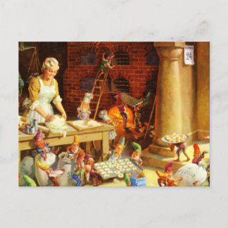 クロース夫人及びサンタの小妖精や小人はクリスマスのクッキーを焼きます シーズンポストカード