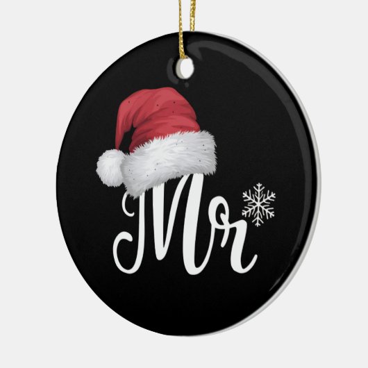 クロース・カップルがクリスマス・パジャマ・サンタにマッチ セラミックオーナメント (左)