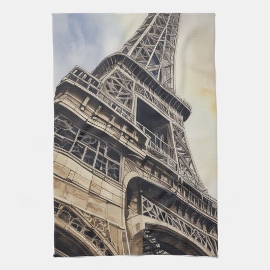 クローズアップエッフェルタワーパリラブシティトラベル キッチンタオル (縦)