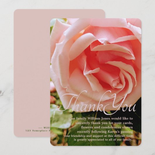 クローズアップバラピンクローズサンキューカード 招待状 (正面/裏面)