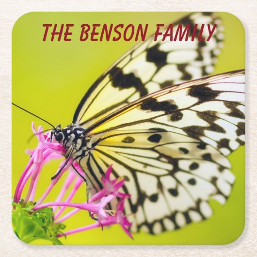 クローズアップワイルドバタフライ スクエアペーパーコースター (正面)