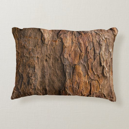 クローズアップ写真では茶色の木が樹皮を立てる アクセントクッション (裏面)