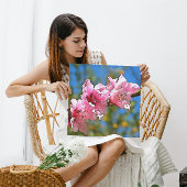 クローズアップ桃の木の花の黒の輪郭アート キャンバスプリント