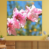 クローズアップ桃の木の花の黒の輪郭アート キャンバスプリント (インサイチュ (リビング))